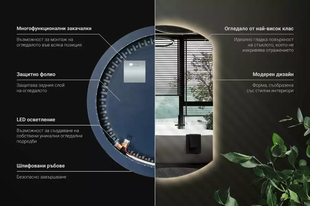 Miroir demi cercle accrocheur avec LED