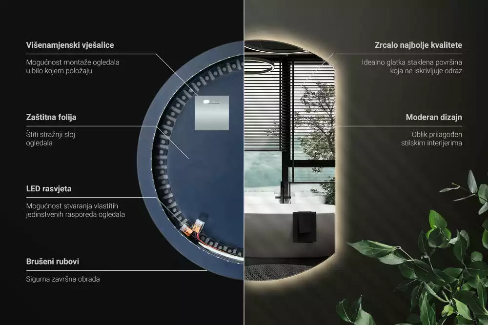 Miroir demi cercle accrocheur avec LED