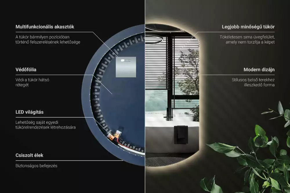 Miroir demi cercle accrocheur avec LED