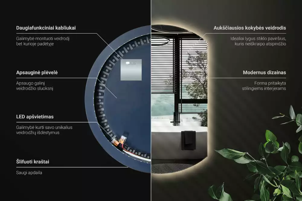 Miroir demi cercle accrocheur avec LED