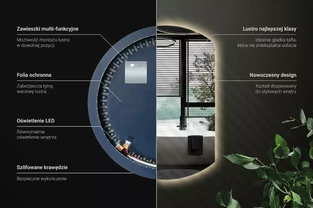 Miroir demi cercle accrocheur avec LED