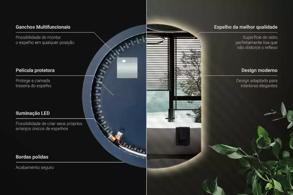 Miroir demi cercle accrocheur avec LED