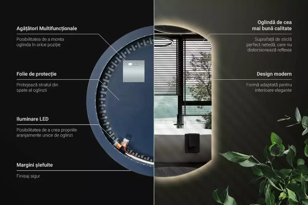 Miroir demi cercle accrocheur avec LED