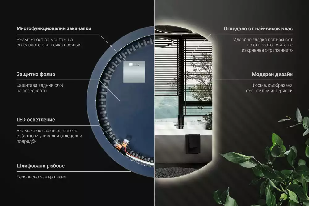 Miroir demi cercle accrocheur avec LED