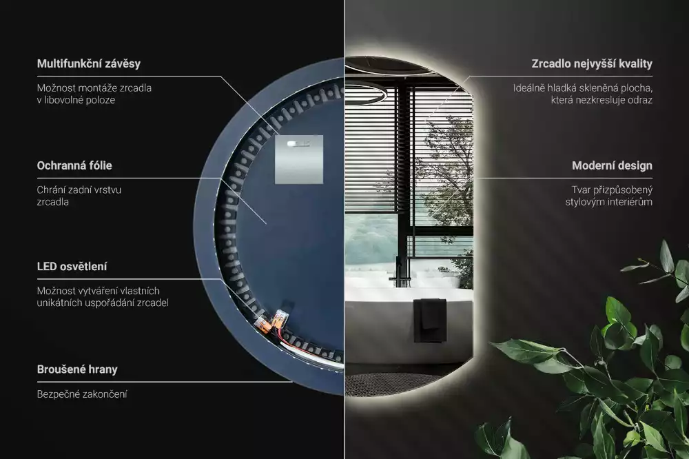Miroir demi cercle accrocheur avec LED