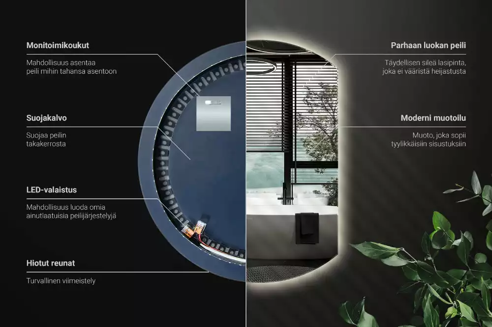 Miroir demi cercle accrocheur avec LED