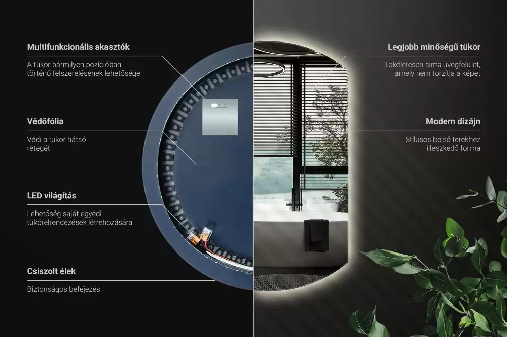 Miroir demi cercle accrocheur avec LED