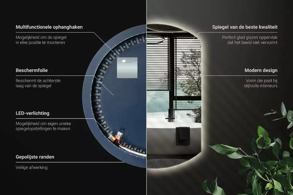 Miroir demi cercle accrocheur avec LED
