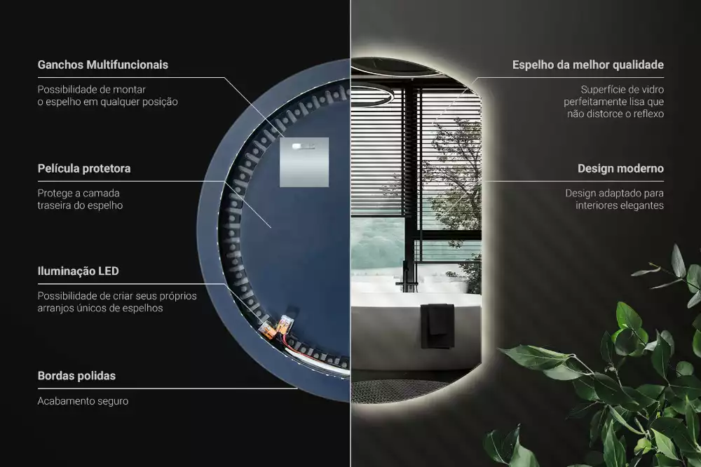 Miroir demi cercle accrocheur avec LED