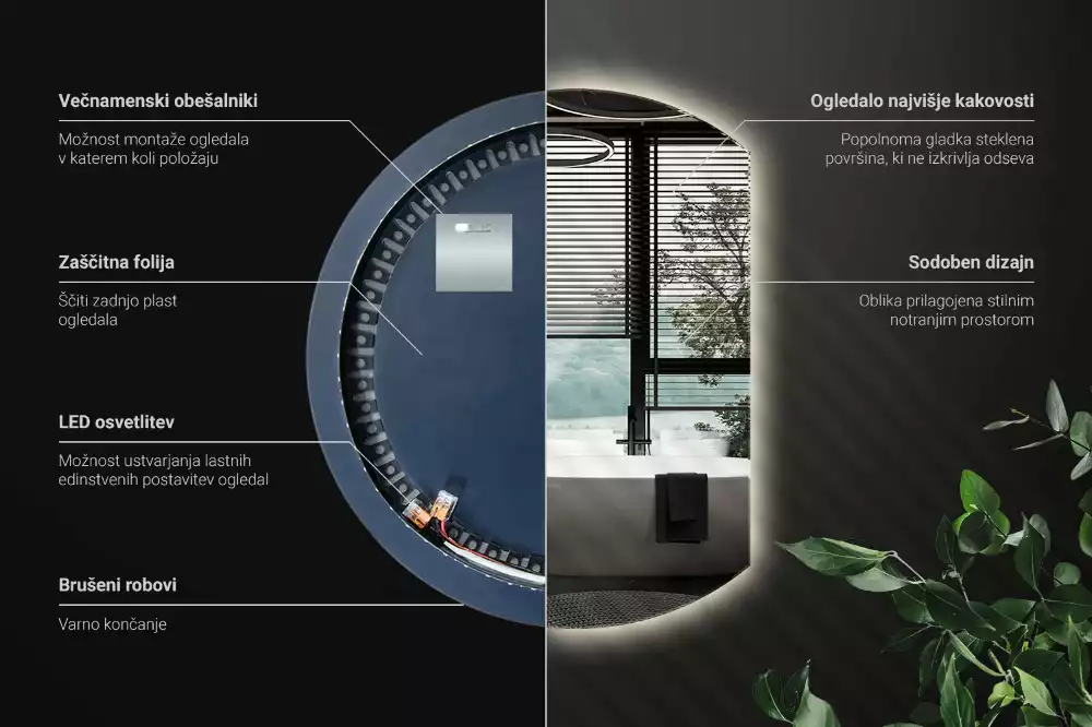 Miroir demi cercle accrocheur avec LED