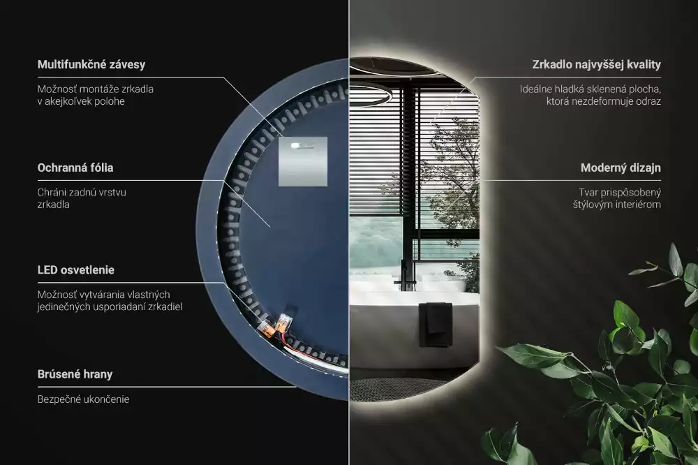 Miroir demi cercle accrocheur avec LED