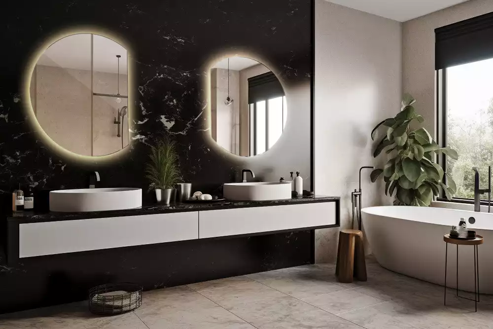 Miroir demi cercle accrocheur avec LED