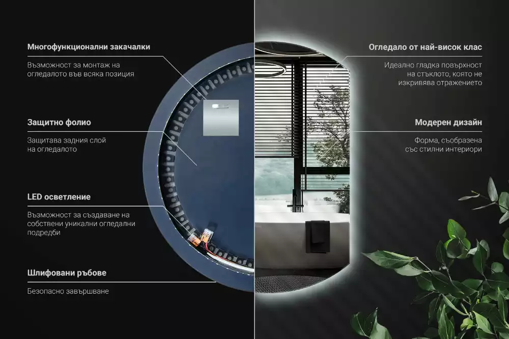 Miroir demi cercle accrocheur avec LED