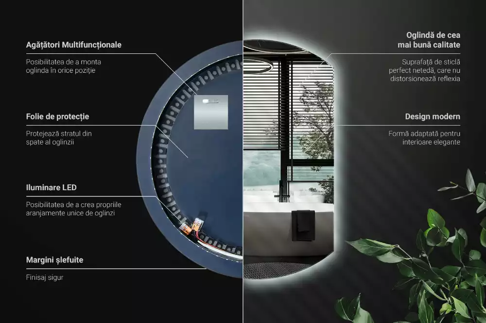 Miroir demi cercle accrocheur avec LED