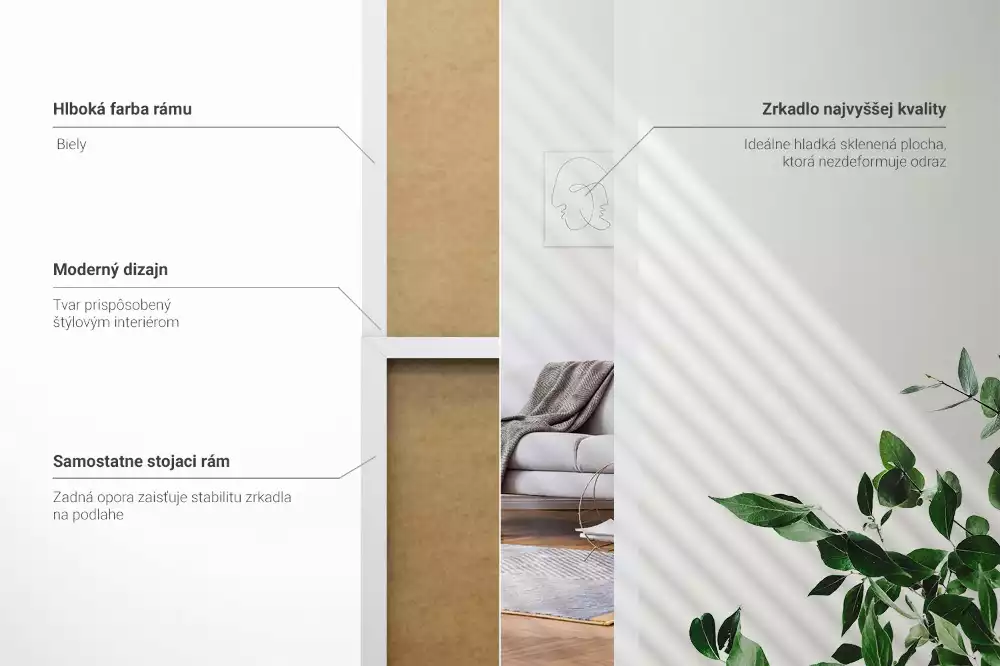 Miroir sur pied avec cadre blanc