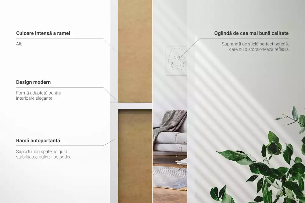 Miroir sur pied avec cadre blanc