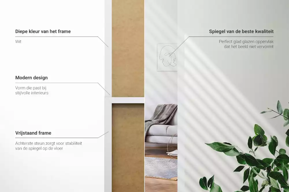 Miroir sur pied avec cadre blanc