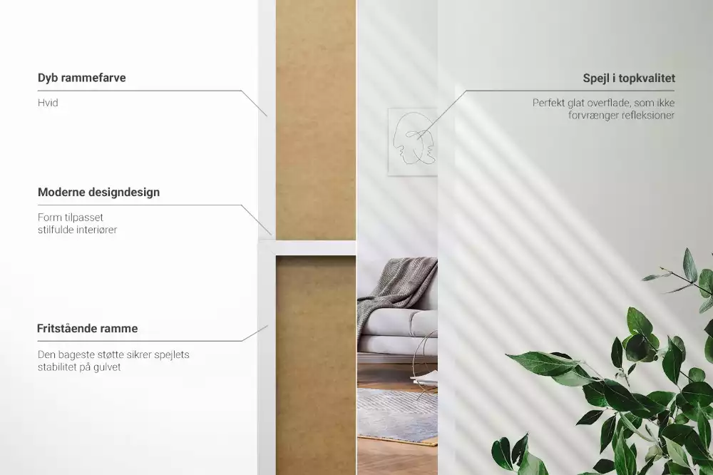 Miroir sur pied avec cadre blanc