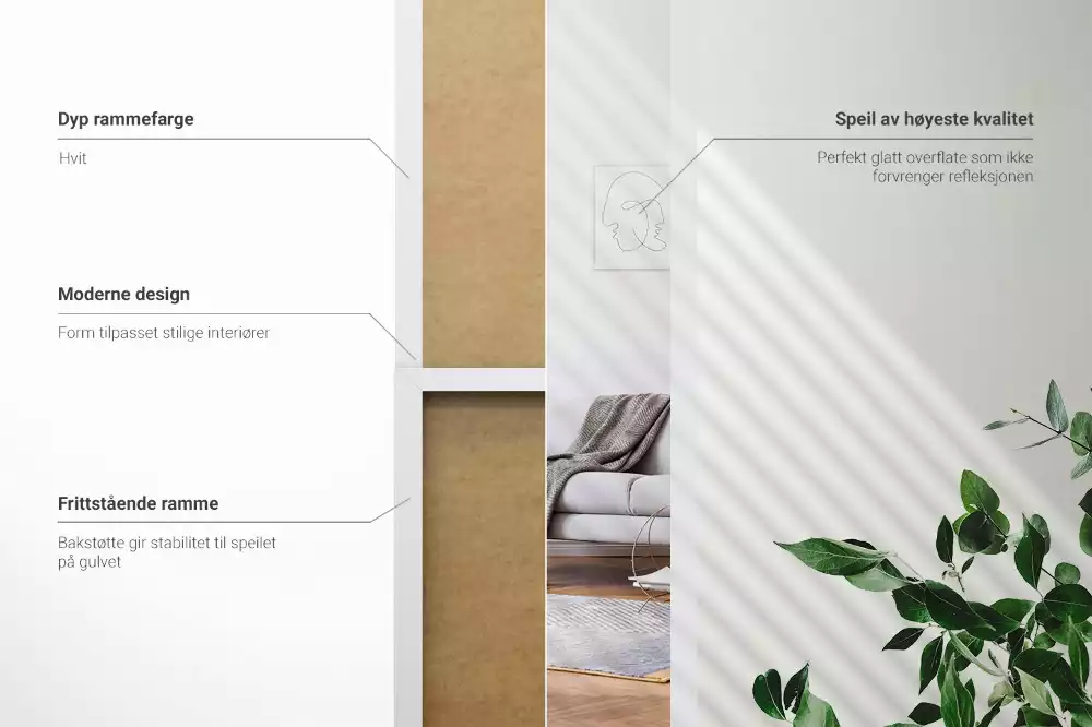 Miroir sur pied avec cadre blanc