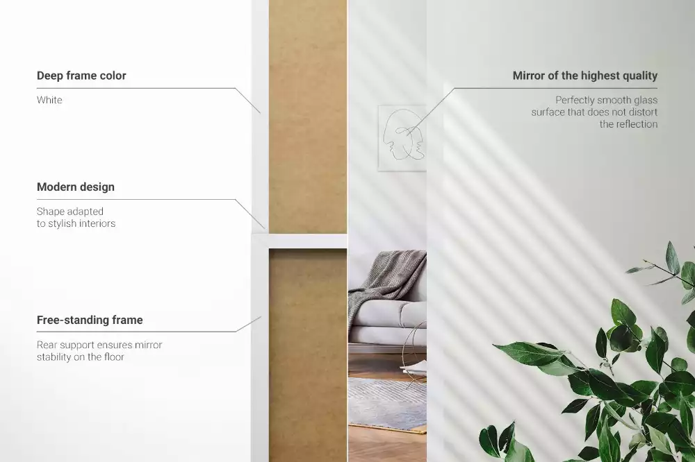 Miroir sur pied avec cadre blanc