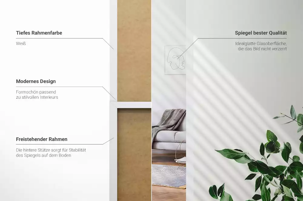 Miroir sur pied avec cadre blanc