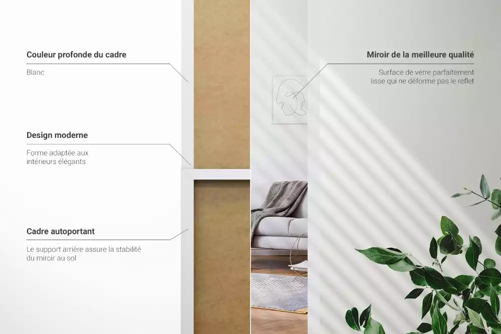 Miroir sur pied avec cadre blanc