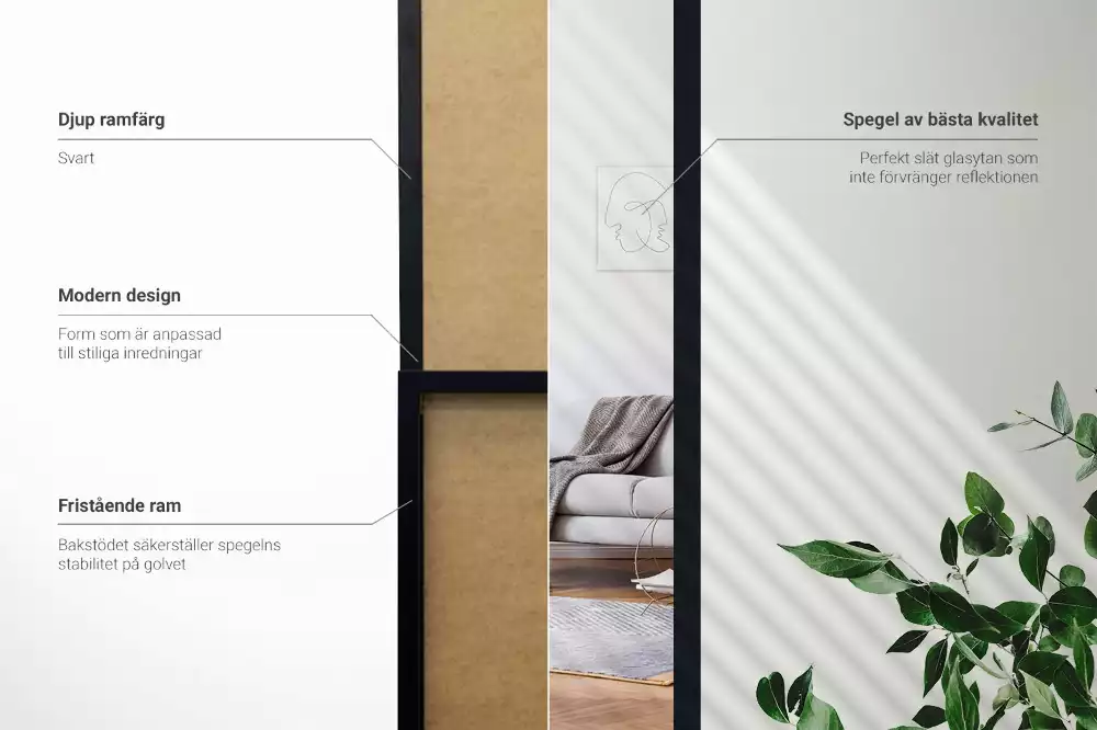 Miroir sur pied avec cadre noir