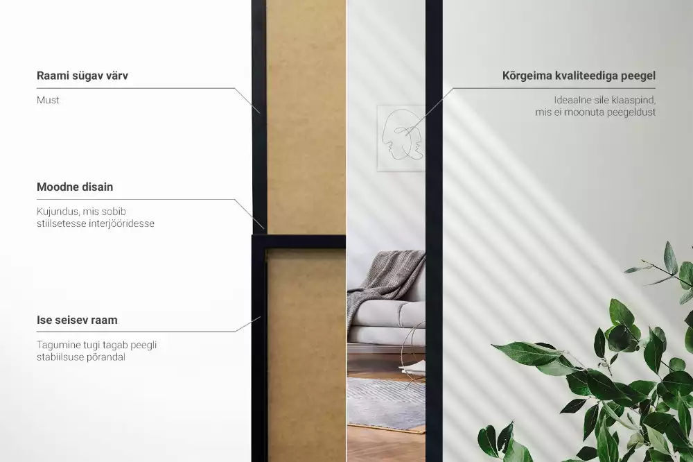 Miroir sur pied avec cadre noir