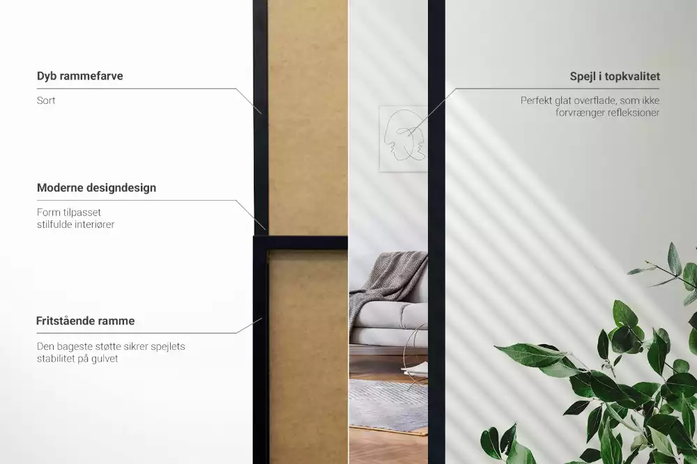 Miroir sur pied avec cadre noir