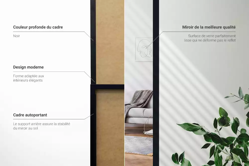 Miroir sur pied avec cadre noir