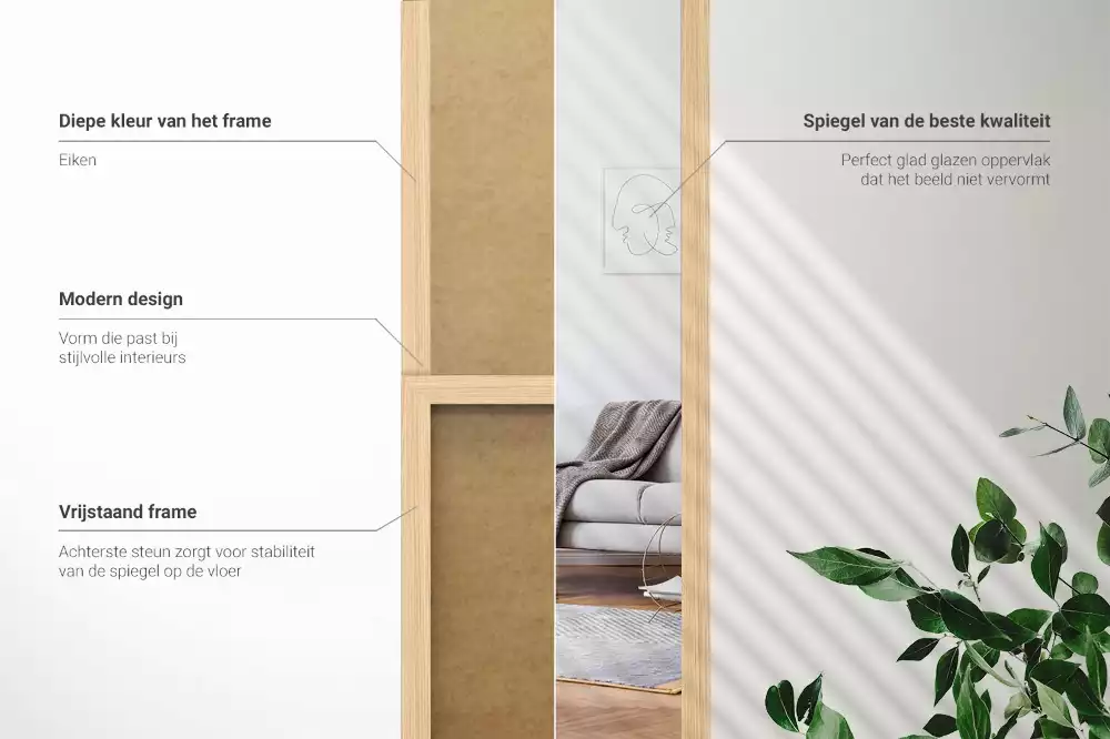 Miroir sur pied avec cadre en chêne