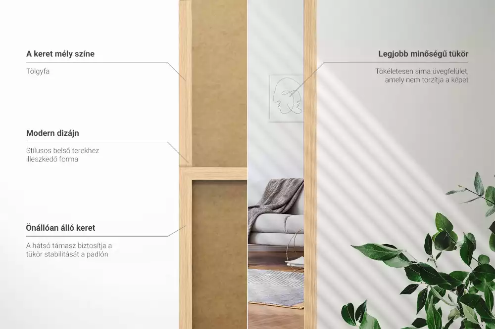 Miroir sur pied avec cadre en chêne