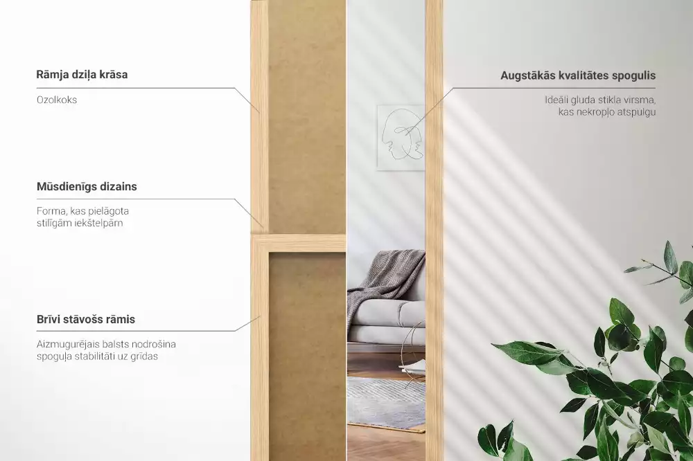 Miroir sur pied avec cadre en chêne