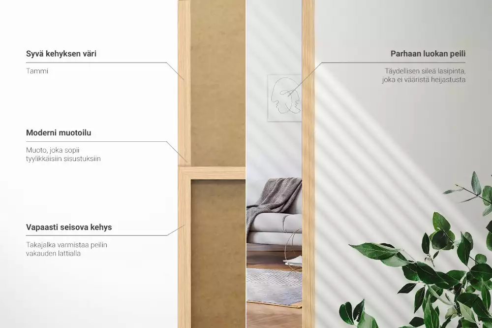 Miroir sur pied avec cadre en chêne