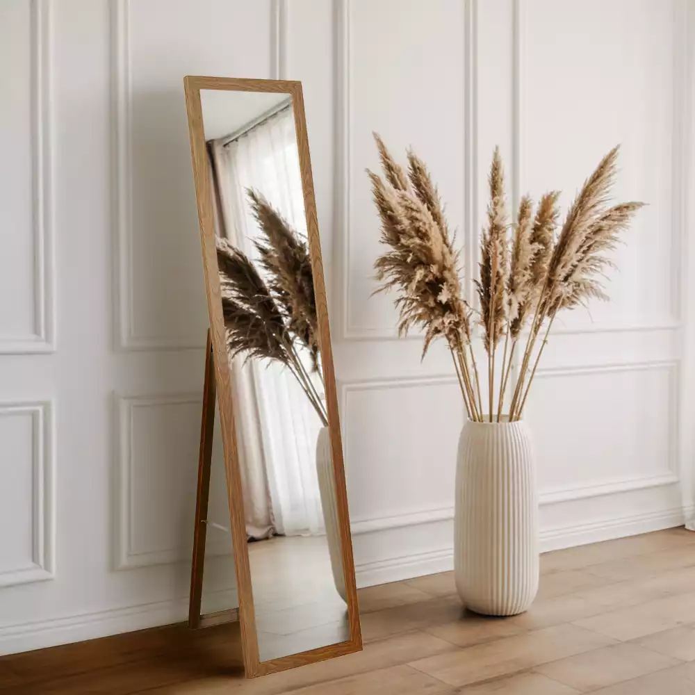Miroir sur pied avec cadre en chêne