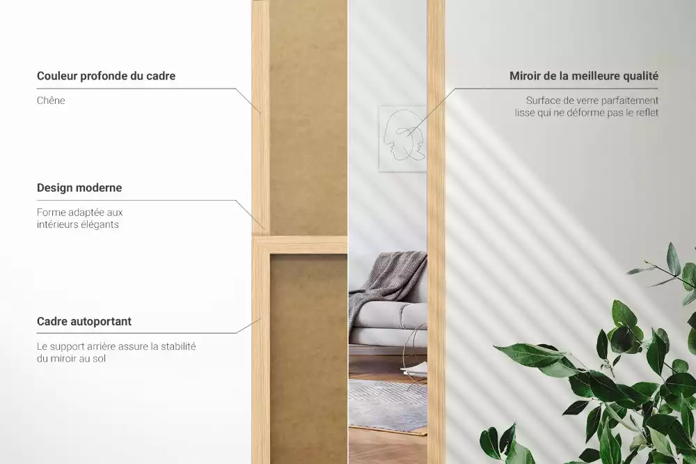 Miroir sur pied avec cadre en chêne