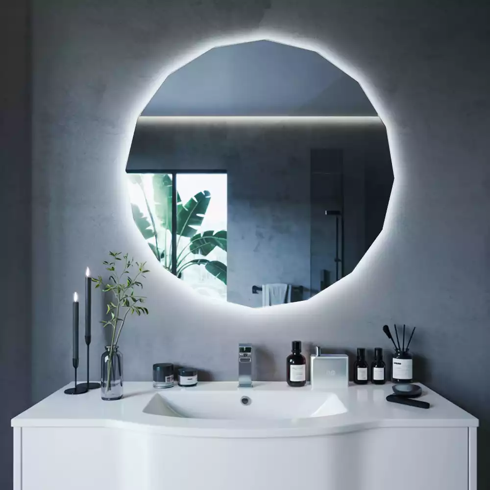 Miroir en forme de polygone avec éclairage LED