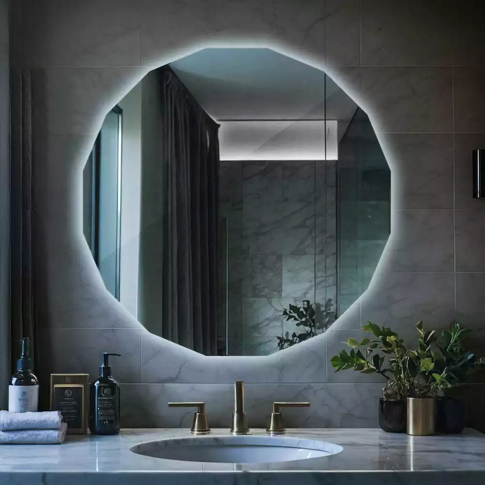 Miroir en forme de polygone avec éclairage LED