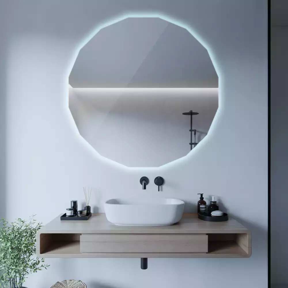 Miroir en forme de polygone avec éclairage LED