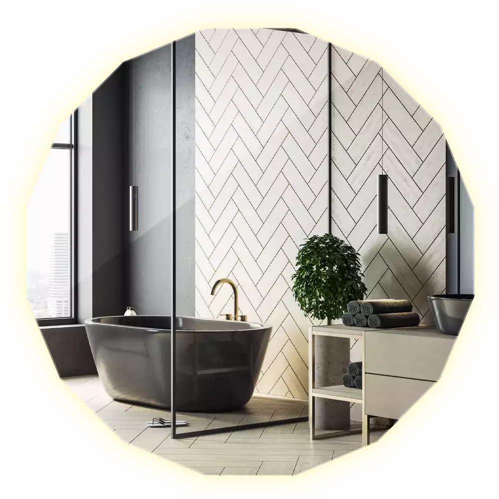 Miroir en forme de polygone avec éclairage LED