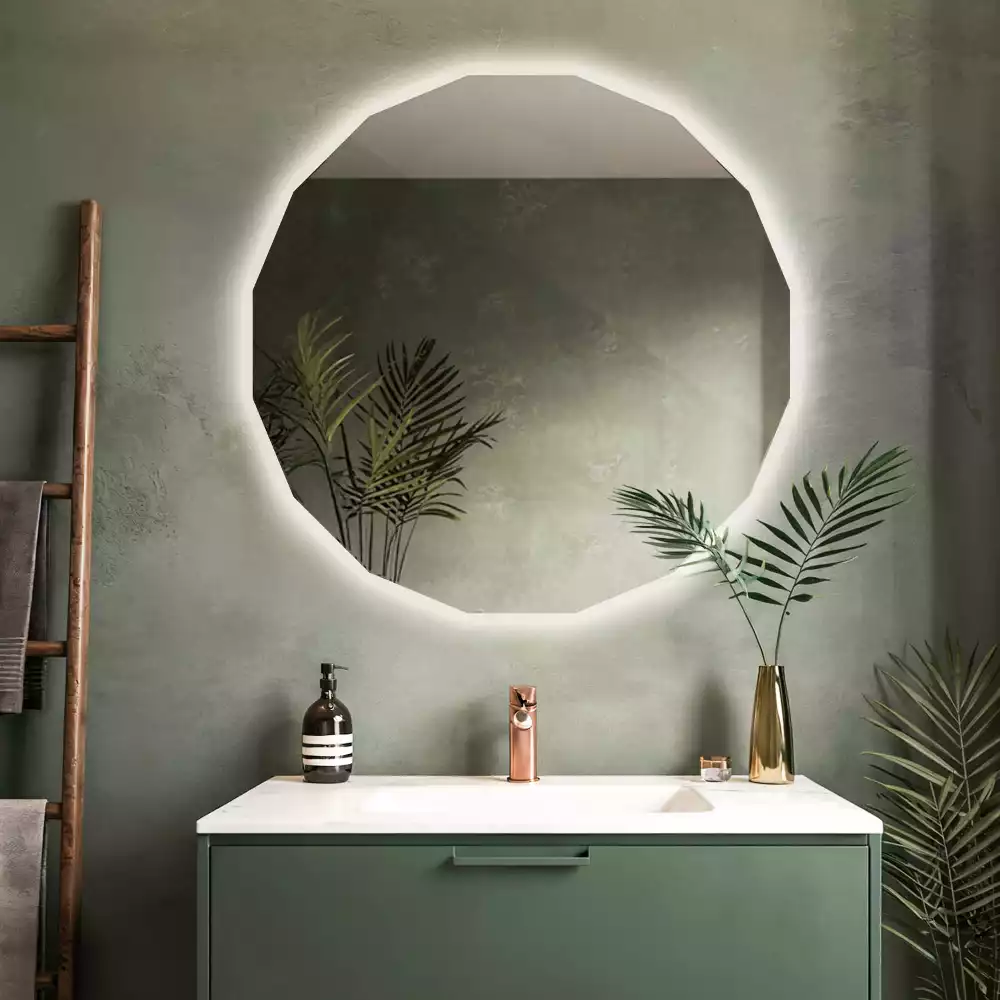 Miroir en forme de polygone avec éclairage LED