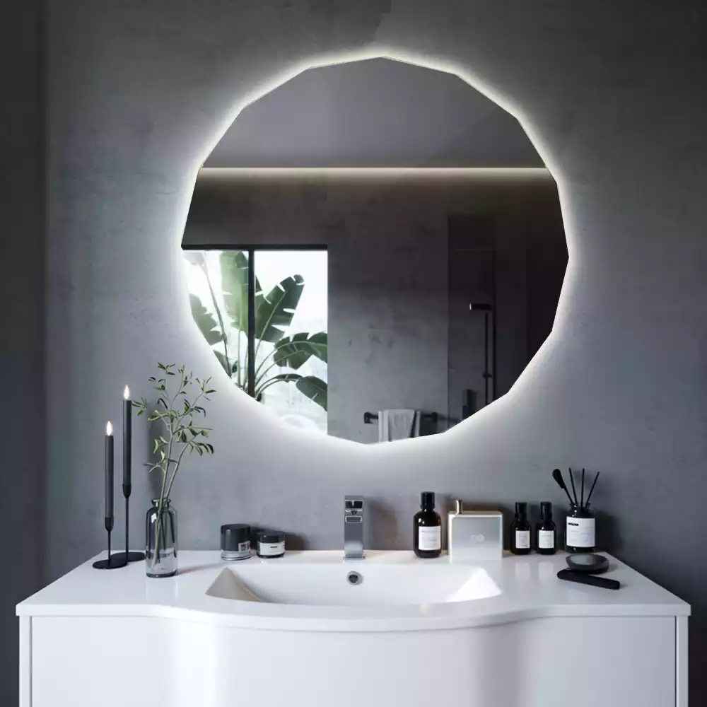 Miroir en forme de polygone avec éclairage LED