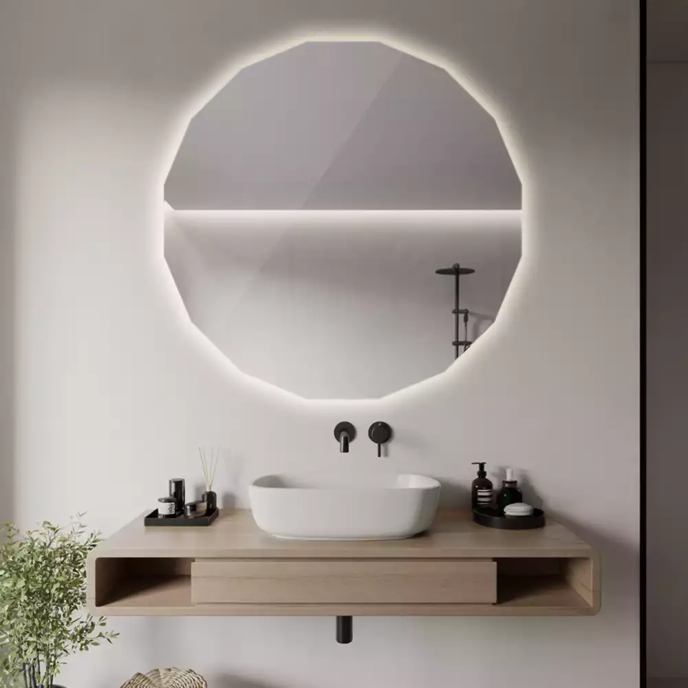 Miroir en forme de polygone avec éclairage LED