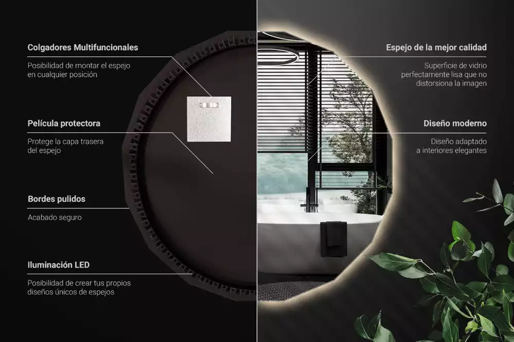 Miroir en forme de polygone avec éclairage LED