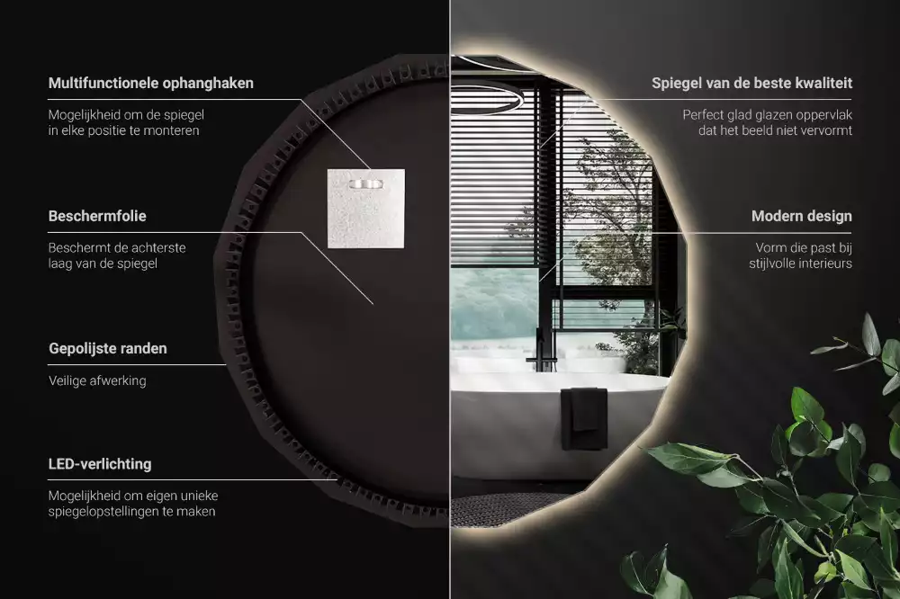 Miroir en forme de polygone avec éclairage LED