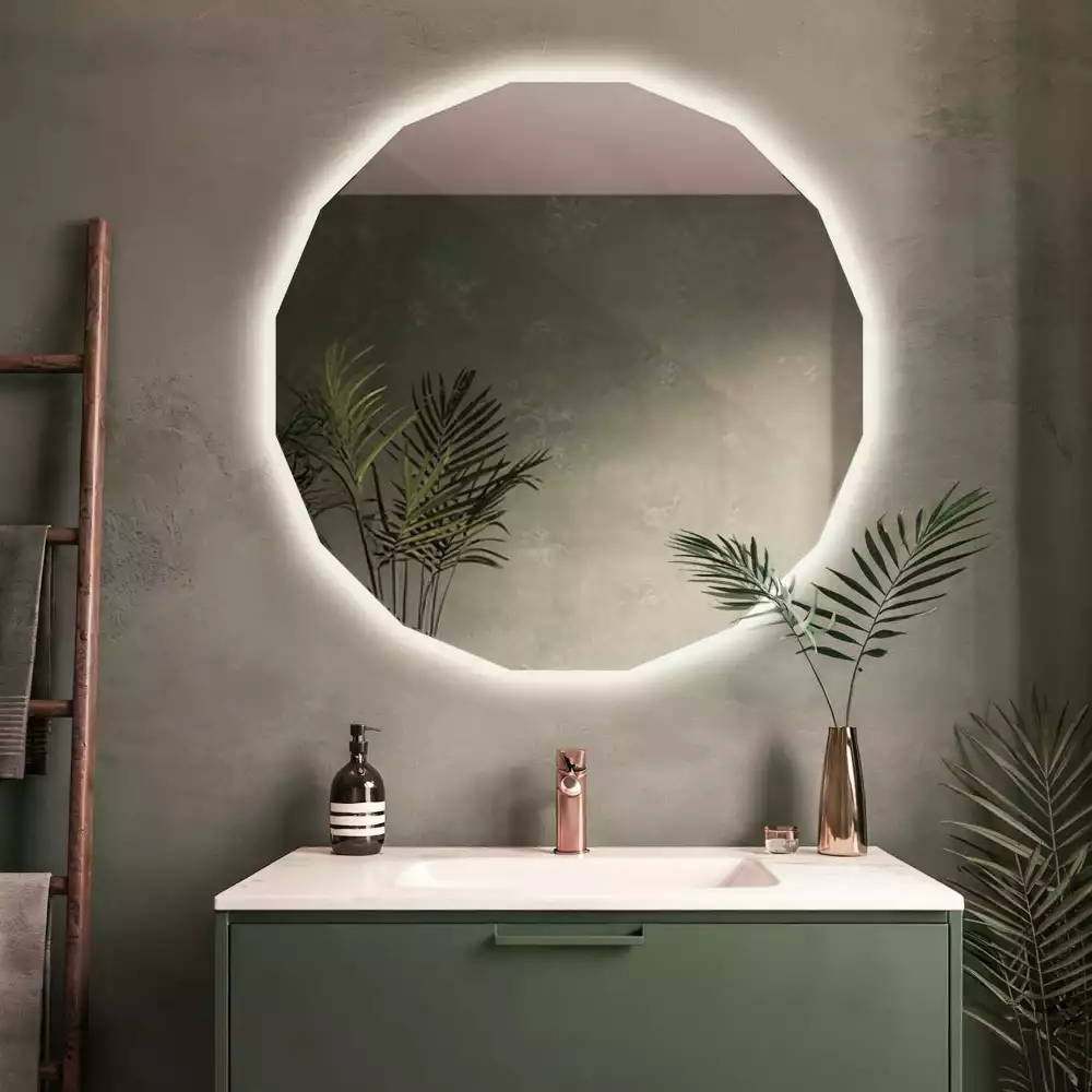 Miroir en forme de polygone avec éclairage LED