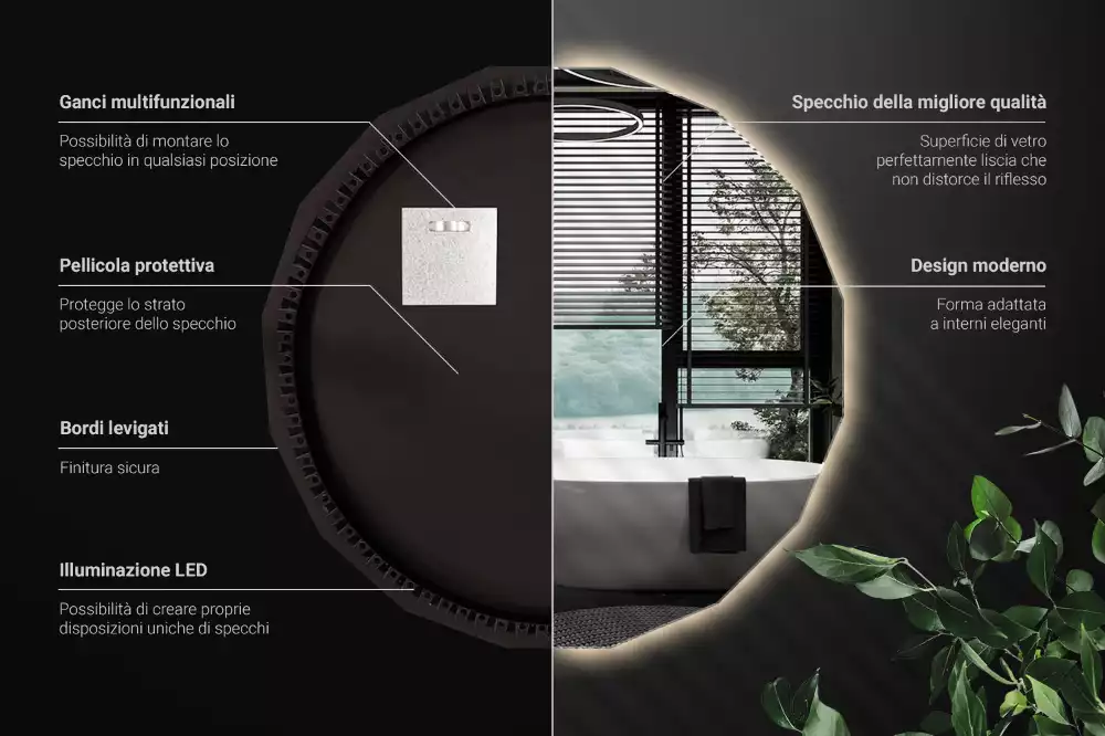 Miroir en forme de polygone avec éclairage LED