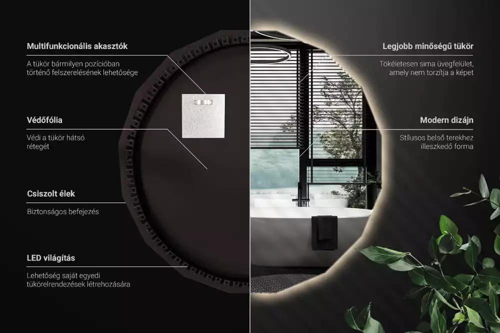 Miroir en forme de polygone avec éclairage LED