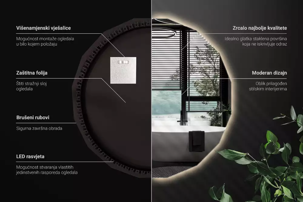 Miroir en forme de polygone avec éclairage LED