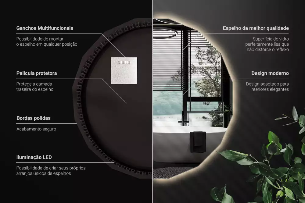 Miroir en forme de polygone avec éclairage LED